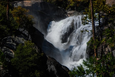 水瀑环山，绿树成荫自然摄影